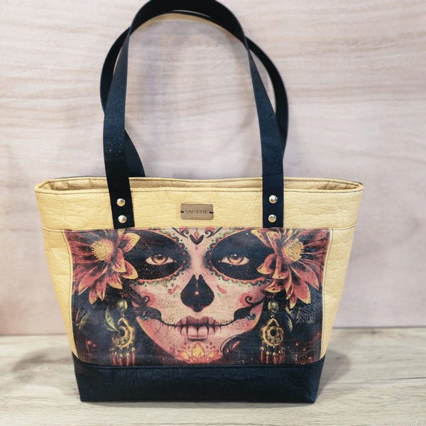 Jasmin bag in Piñatex and cork with Catrina motif