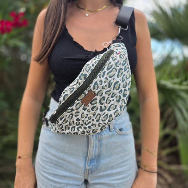 Sac Banane en Tissu Jacquard Léopard
