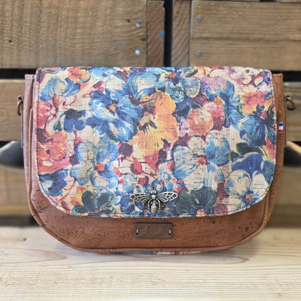 Sac Iris en liège marron et fleuri
