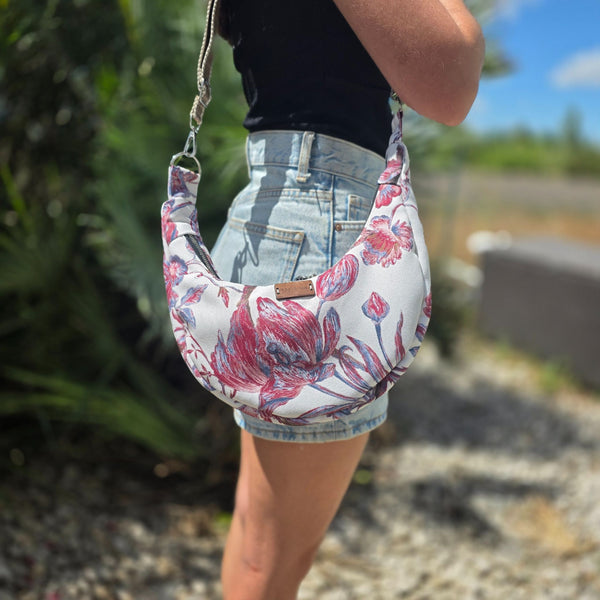 Sac Demi-Lune en Tissu Fleuri