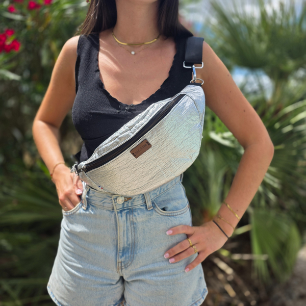 Sac Banane en Piñatex Argenté avec Grande Poche