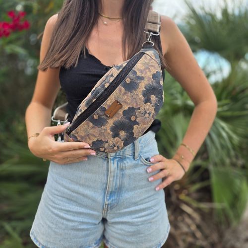 Black flower pattern fanny pack