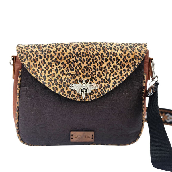 Camellia bag in Piñatex and cork with leopard print