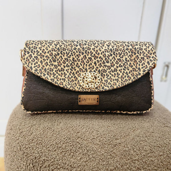 Magnolia Piñatex Baguette Bag with Leopard Print Cork Flap